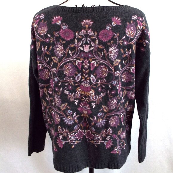 J Jill Enchanted Floral Long Sleeve Crew Neck Relaxed Fit Sweater Sz Med Petite - Picture 6 of 9